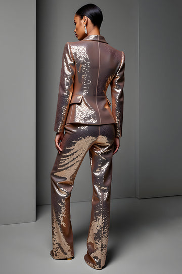 Rose Golden Peak Lapel 2 Piece Femmes Costumes avec Manches
